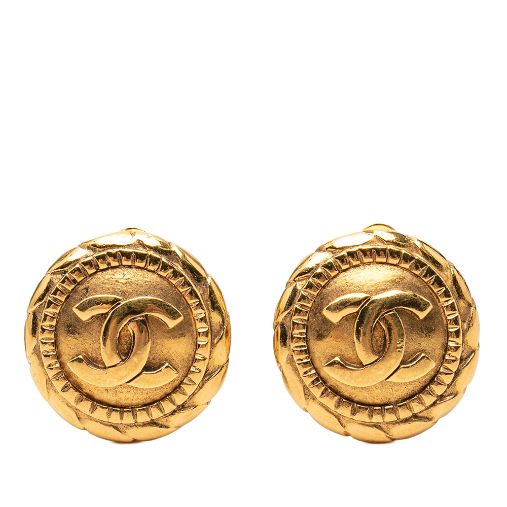 Pre-Loved Chanel CC Gold Plated Button Clip On Earrings